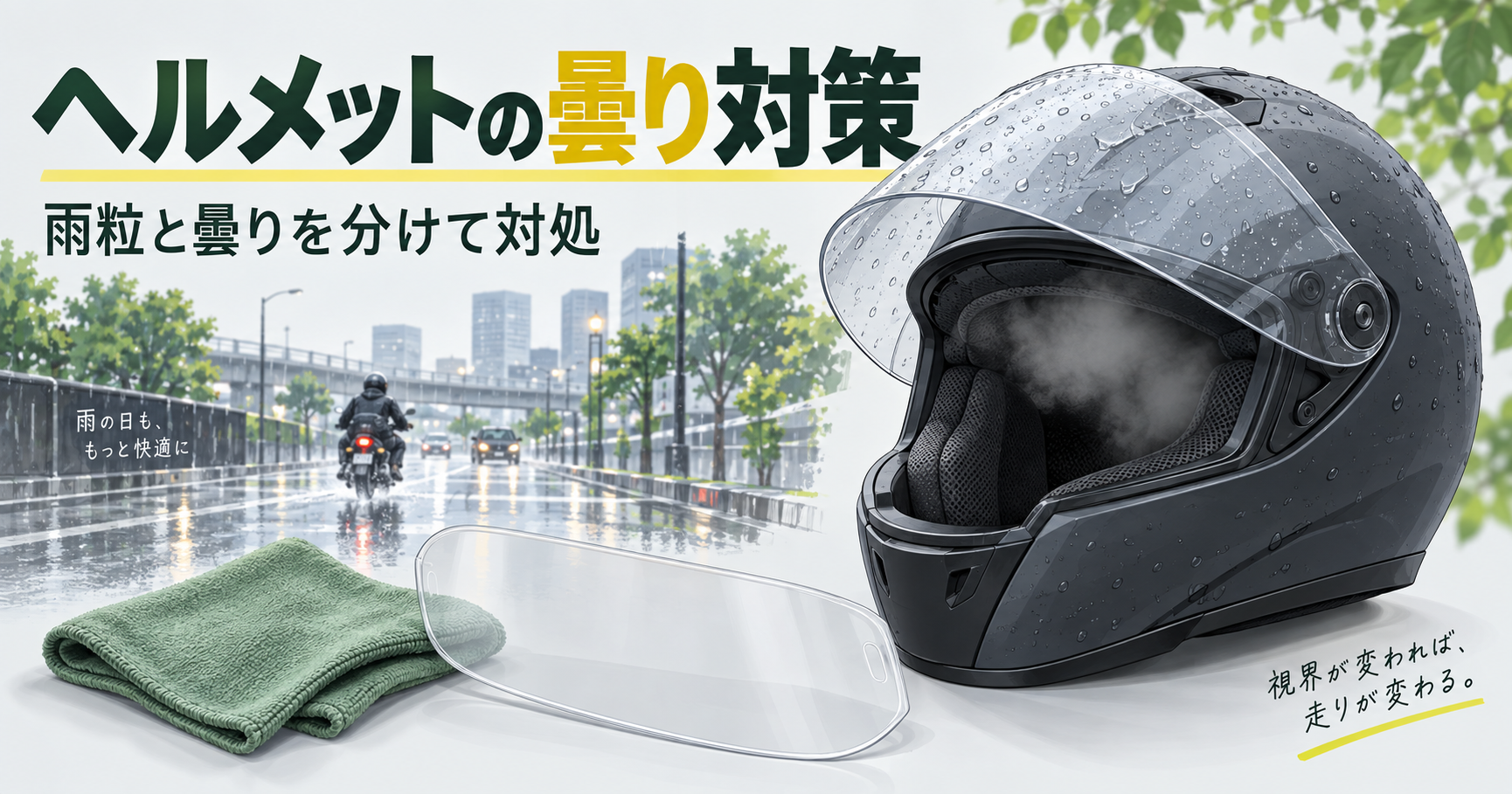 シールドと防曇シートを並べたヘルメットのイメージ